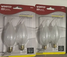 4-bulb pack SATCO S3779 40W Frosted Light Bulb Candelabra Base Turn Tip