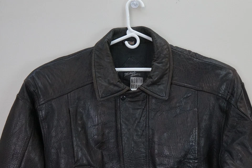 MICHAEL HOBAN For North Beach Black LEATHER BOMBER JACKET SIZE XL - Image 3 of 4