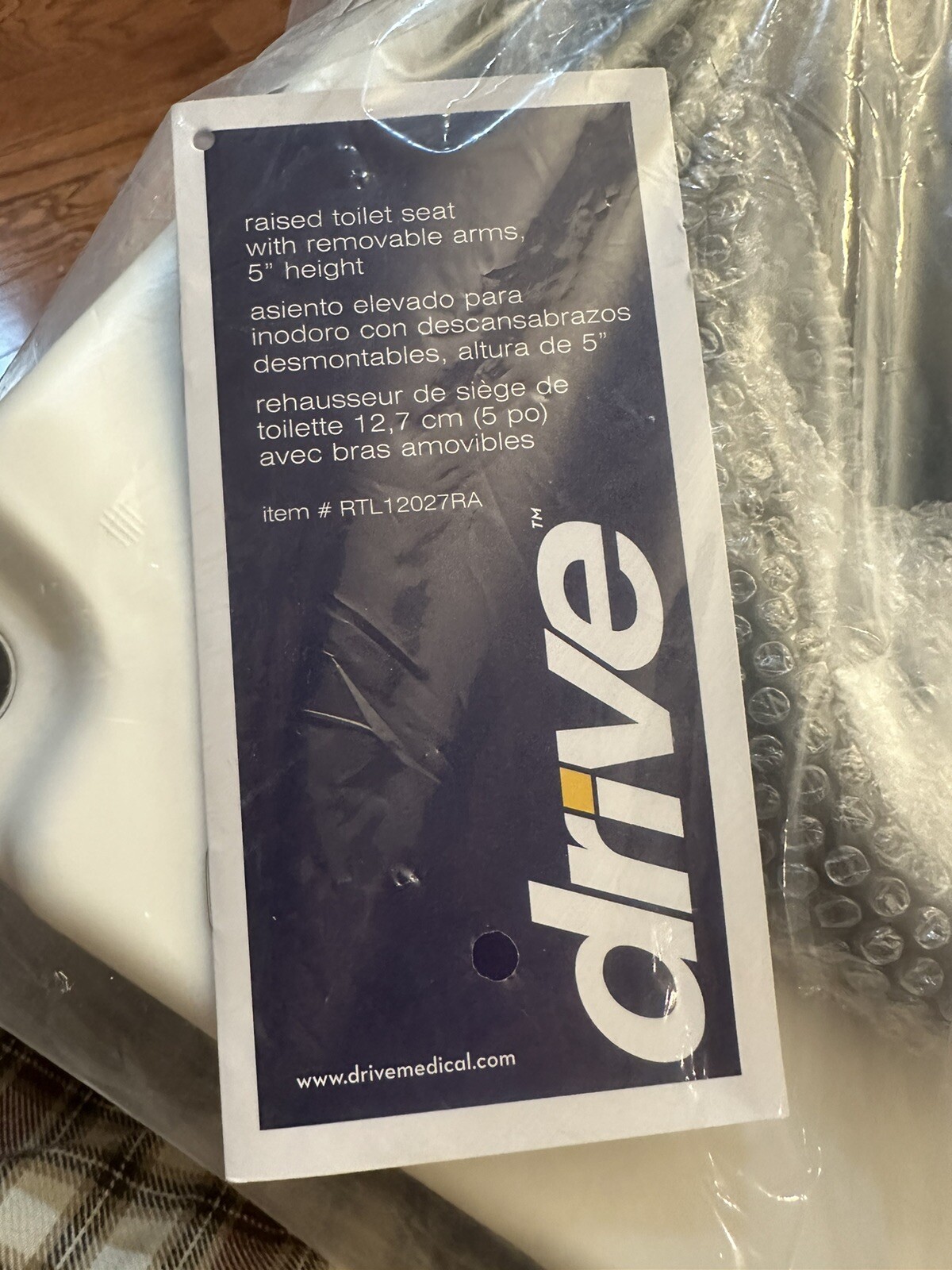 Drive Medical 2-in-1 Raised Toilet Seat with Removable Padded Arms # RTL12027RA