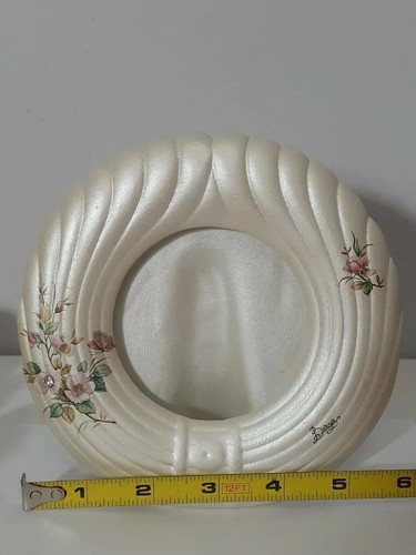 Vintage Berger Picture Frame Round White Ceramic Floral Fits 3.5" Photo - Picture 7 of 10