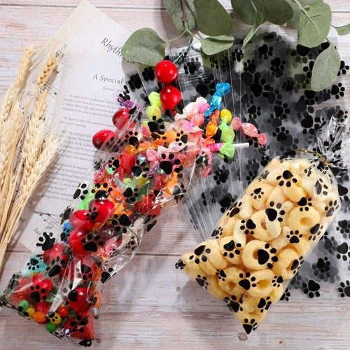 100/1000Pcs Paw Print Cello Cellophane Bags Medium Puppy Dog Treats