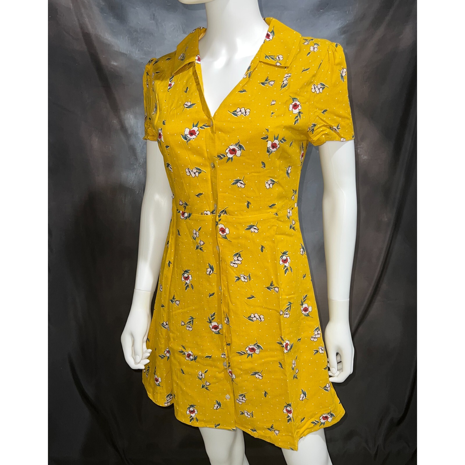 Francesca’s Blue Rain Mustard Yellow Floral Colla… - image 1