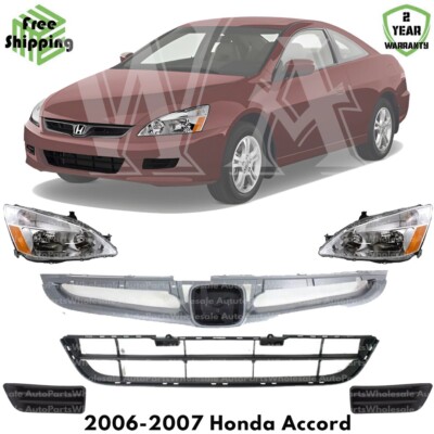 Front Grille Assembly & Headlight Assembly Kit For 2006-2007 Honda Accord