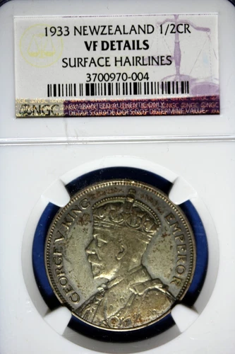 1933 - NGC VF DETAILS New Zealand Half 1/2 Crown Arms Silver Coin! #B10178