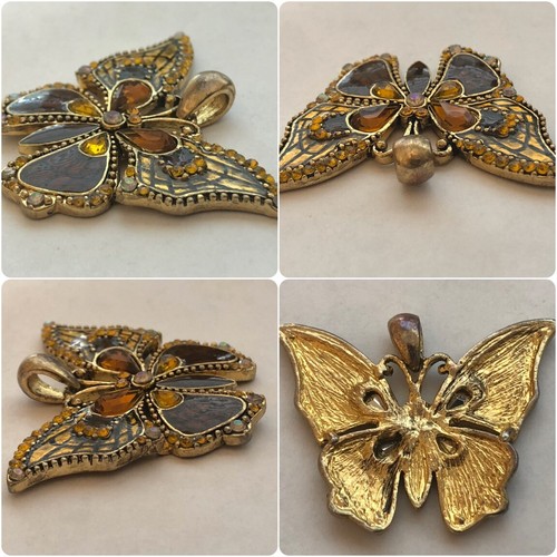 Lot/3 Necklace Pendant Butterfly Charm Silver Tone Gold Tone Colorful Rhinestone - Picture 5 of 12