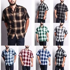 Men's Western Casual Old School Plaid Flannel Short Sleeve Button Shirt   Y2000S