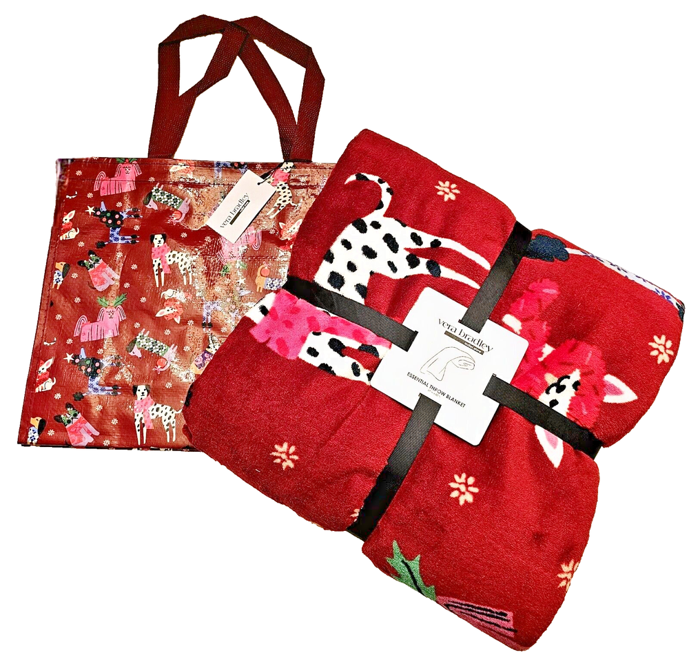 Vera Bradley Throw and Gift Tote Set in Holiday Hounds