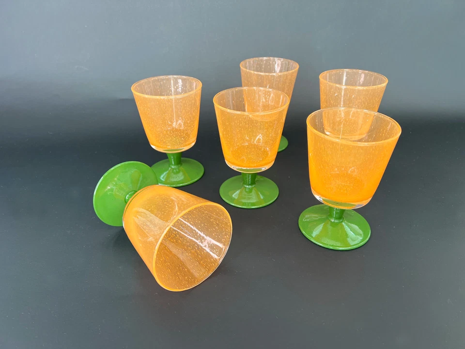 Villeroy & Boch Gallo Switch 4 copas de vino Serra naranja soplado a mano ¡Raras! Foto 4 de 4