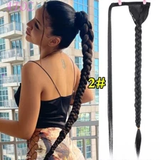 30" Long Wrap Around Clip In Ponytail Hair Extensions Synthetic Braided Ponytail