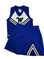 Child Cheerleader Uniform Outfit Halloween Costume 30 Top 24 Skirt Blue W Girl