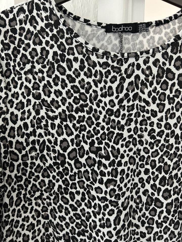 BOOHOO BLACK LEOPARD PRINT DRESS SIZE 16 Gc eBay