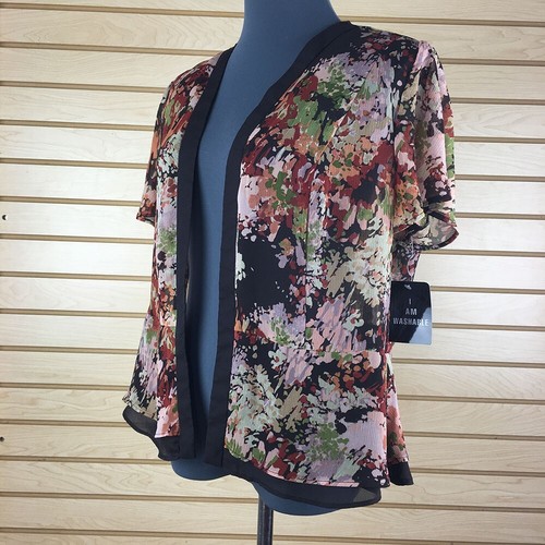 NWT Studio 1 Cardigan Blouse Women 16P Brown Floral 100% Polyester Open - Picture 5 of 12