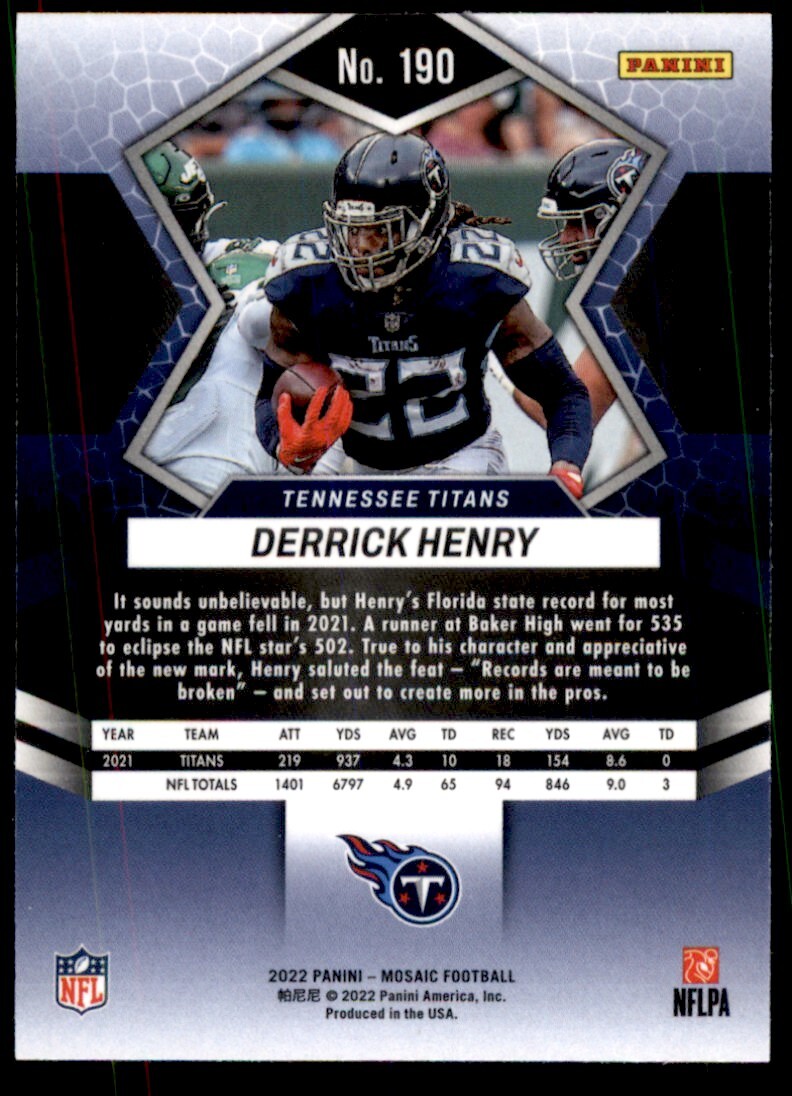 2021 Panini One Derrick Henry Auto /10 Tennessee Titans #190