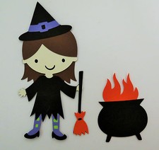 Paper Doll Halloween Witch with Cauldron Die Cut Paper Scrapbook Embellishment