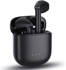 Wireless Bluetooth Earphones Clear Call w Charging Case Black  Mic NEW