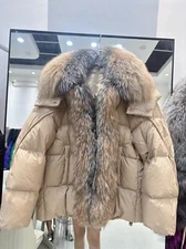 2024 New Womens Winter Warm Real Fox Fur Collar Down Jacket White Duck Down Coat