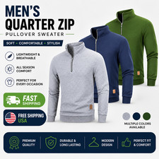 Men's Quarter Zip Pullover Sweater Long Sleeve Mock Neck Casual Lightweight Top