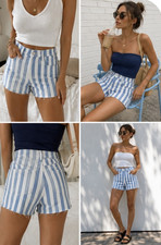 Express Mom Shorts 00 Blue White Stripe Denim...