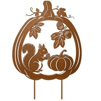 Rost KüRbis Deko Gartenstecker Herbstdeko EichhöRnchen Metall Outdoor 39Cm