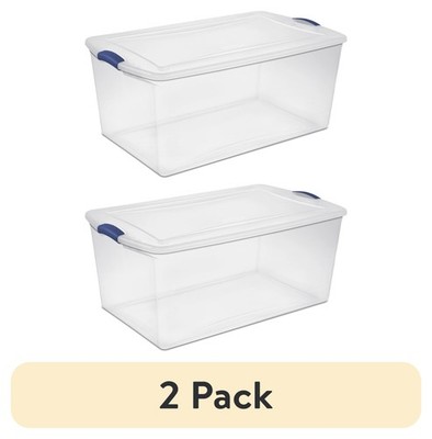 2 pack 105 Quart  Latching Storage Bin Clear Plastic Storage Extra-Large