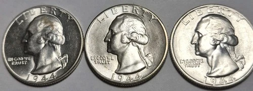 1944 PDS Washington Silver Quarters. Choice Uncirculated