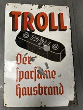 Antikes TROLL Brikett Hausbrand Emailschild Email Reklame Schild #LR