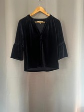 Boden Velvet Top UK 10 Navy Dark Blue Blouse Flared Sleeve Smart Casual