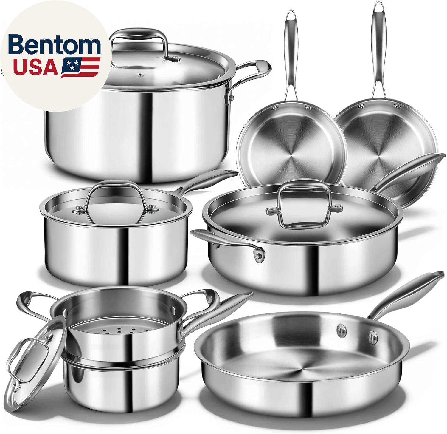 Triple Ply Stainless Steel Pots and Pans Set, 12 Piece Induction Cookware Set,
Opens in a new window