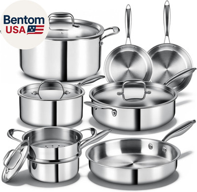 Triple Ply Stainless Steel Pots and Pans Set,  12 Piece Induction Cookware Set,