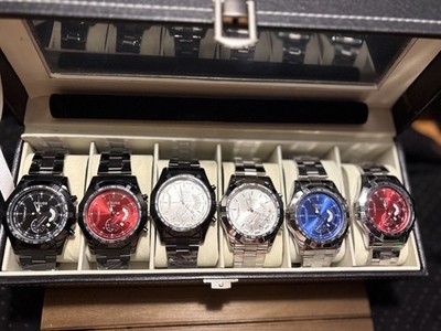 ORUSS 1853 Men s Watch Gift Set Of 6, Red Black Blue w/ Display Case / Link Tool