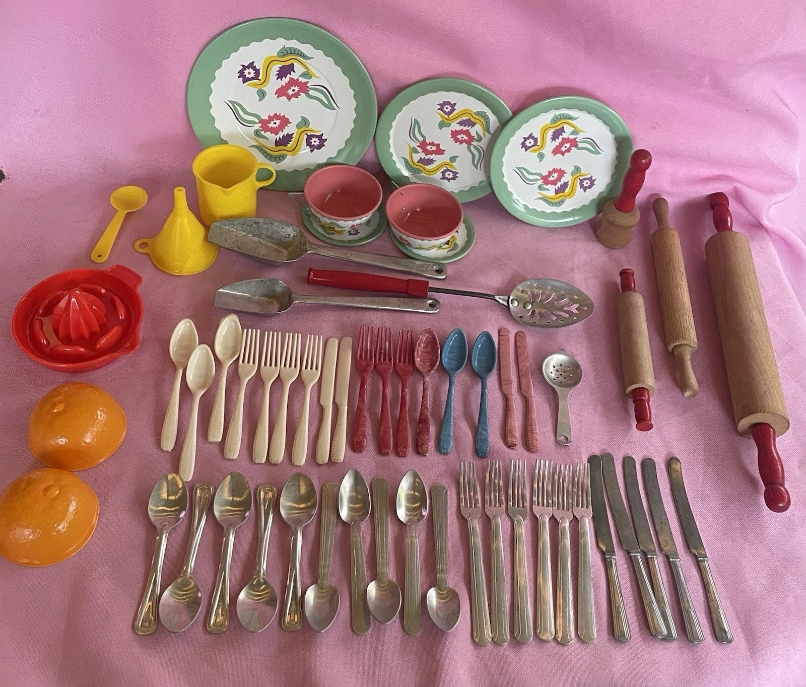 Vintage Lot Toy Kitchen Dishes Rolling Pins Mixed MCM Nostalgic Ohio Art Amsco