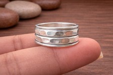 Hammered Silver Spinner Ring Wide Band Meditation Fidget Ring Unisex Statement J
