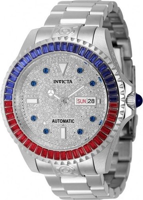 Invicta Grand Diver Crystal Pave Blue/Red Crystal Bezel NH36A. Auto Men's Watch