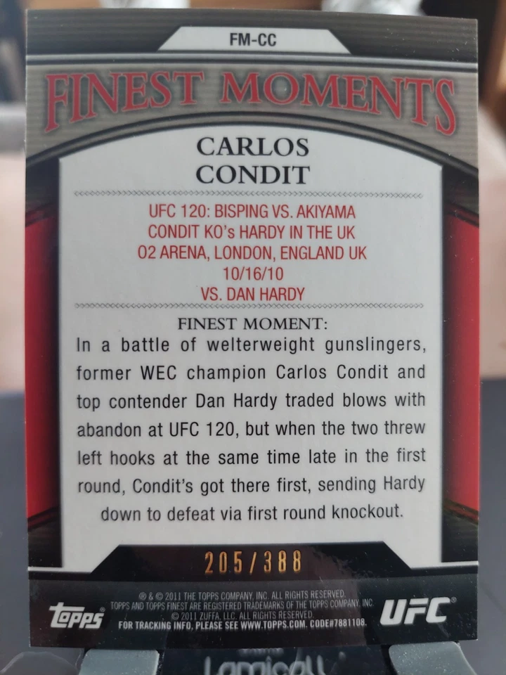 Carlos Condit #FM-CC Finest Moments 2011 Topps UFC Finest X-Refractor #205/388 - Image 2 of 2