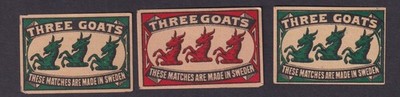 3 alte Etiketten Streichhölzer Schweden BN2801432 Three Goats Ziegen