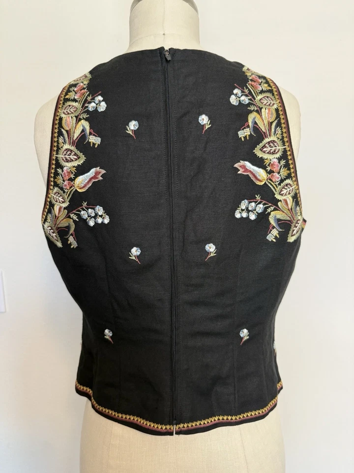 Top Donna Morgan Petites Negro Lino Bordado Floral Talla 10 Estilo Bustier Foto 4 de 4