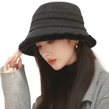 Sombrero de pescador de invierno cálido de ala difusa para mujer forrado de lana sombrero de cubo al aire libre