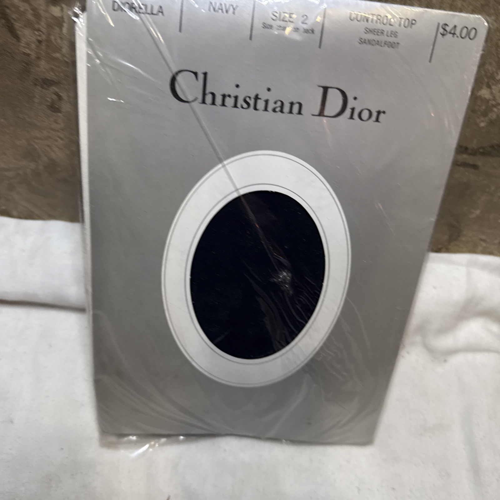 NOS Christian Dior Control Top Sandalfoot Sheer Leg #4419 Diorella Navy Size 2