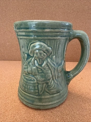 Vintage McCoy 1920's Buccaneer Green Pirate Stoneware Mug Cup Bar Ware 5” Tall