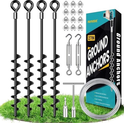 Galvanized Shed Anchor Kit 27'' 4 Pack with Cable