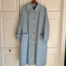 Vintage Women  s Sz 16 Forecaster of Boston Light Blue Collared Trench Coat Long