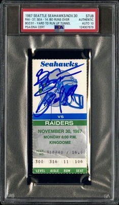 1987 “BO RUNS OVER BOZ” BO JACKSON/BRIAN BOZWORTH DUAL AUTO TICKET