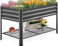 Raised Garden Bed 400lb Capacity 48x24x31.5in Dark Grey Storage Shelf KING BIRD