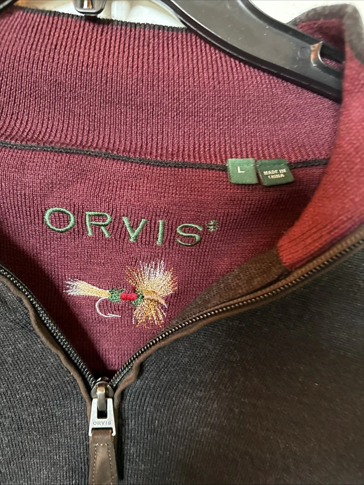 Orvis Sweater Mens Charcoal L 50”x31”   Half Zip Pullover 100% Merino Wool - Image 2 of 4