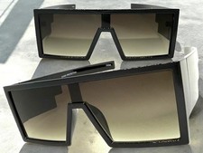 Exaggerated Modern Retro Futuristic Shield Party Raver DJ SUNGLASSES Black Frame