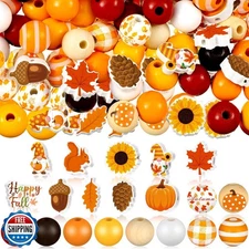 Buryeah 200 Pcs Fall Wooden Beads Thanksgiving Rustic Farmhouse Wood Beads Au