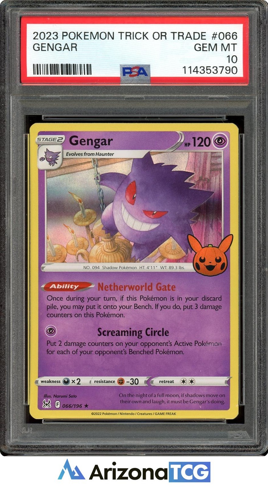 2023 Pokemon Gengar 066/196 Pikachu Pumpkin Stamp Trick or Trade PSA 10 Gem Mint