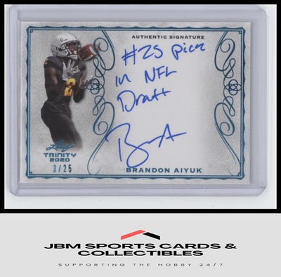 #ad 2020 Leaf Trinity #A BA1 Brandon Aiyuk Platinum Auto Inscription RC # 25 $25.00