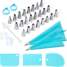 34Pcs Piping Bags and Tips Set, Bake Cake Decorating Kit with 24 Stainless Steel