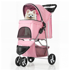 3-Wheels Foldable Pet Stroller with Waterproof Cover, Pet Strolling Cart for Sma